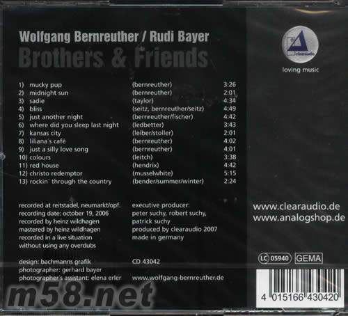 WOLFGANG BERNREUTHER RUDI RUYER BROTHER & FRINDS 吉它哥兒們專輯背面圖片