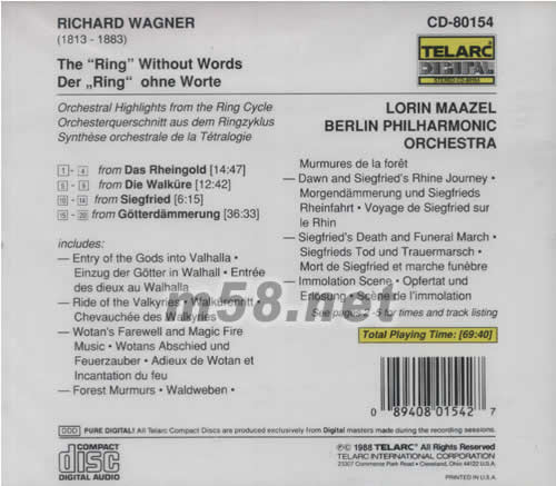 洛林·馬澤爾 - 瓦格納:無言的指環THE RING WITHOUT WORDS專輯背面圖片