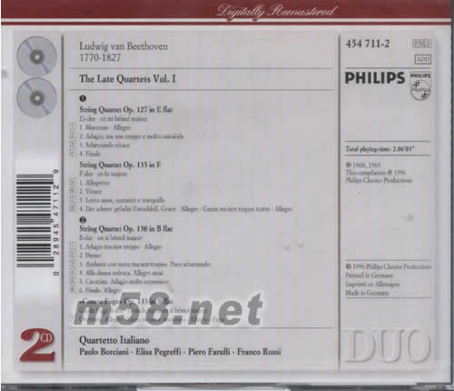 THE LATE QUARTETS VOL.1 晚期弦樂四重奏全集(PHILIPS 白色2CD系列)專輯背面圖片