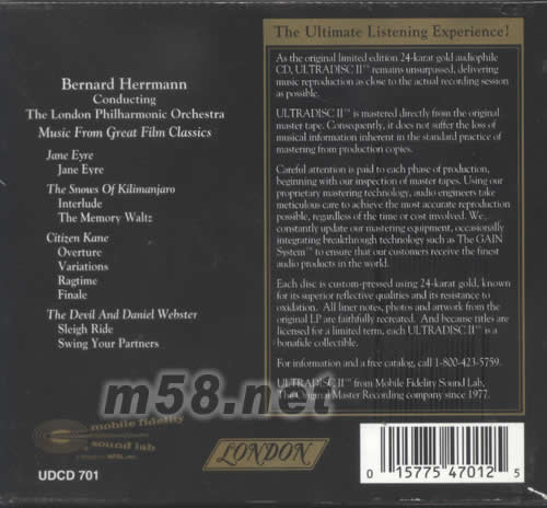 偉大經典電影配樂MUSIC FROM GREAT FILM CLASSICS 24K金碟專輯背面圖片