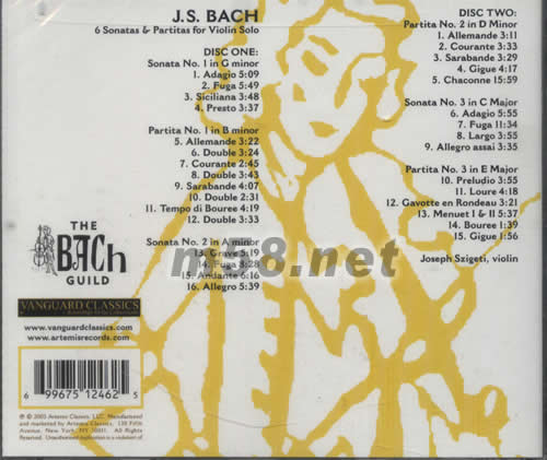 JOSEPH SZIGETI 6 SONATAS PARTITAS FOR VIOLIN SOLO專輯背面圖片