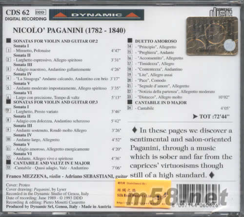 PAGANINI帕格尼尼(小提琴與吉它奏鳴曲2,3)專輯背面圖片
