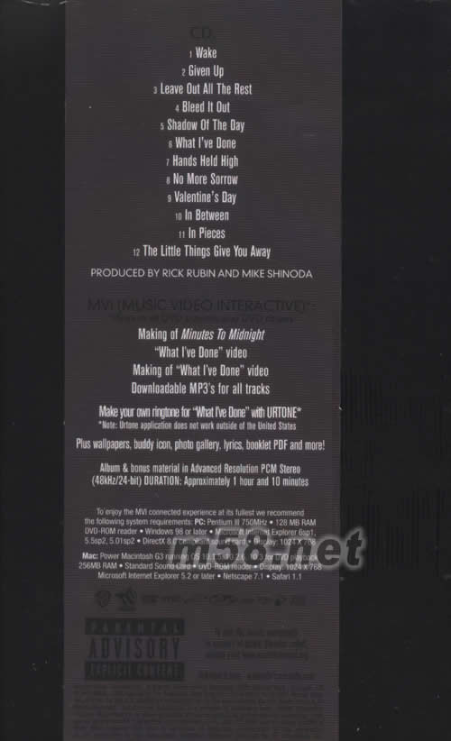 Minutes to Midnight(美國預購超級重量版)專輯背面圖片