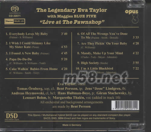 超級當鋪SACD(EVA TAYLOR在當鋪的現場演唱會)(OPUS 3 發燒工作室)專輯背面圖片