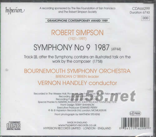SYMPHONY NO 9 ROBERT SIMPSON專輯背面圖片