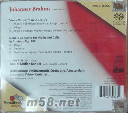 JOHANNES BRAHMS 小提琴與大提琴SACD專輯背面圖片