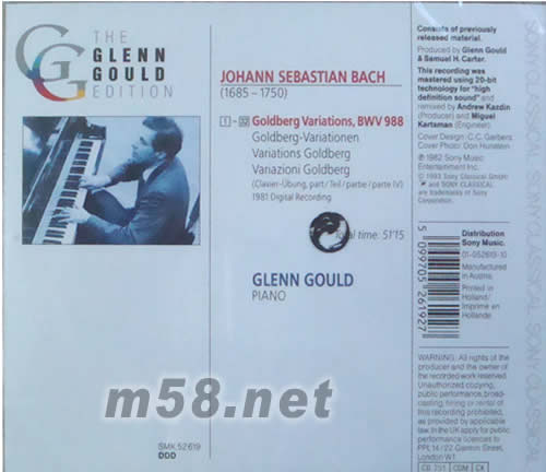 巴赫 歌德堡變奏曲988 (GLENN GOULD鋼琴)專輯背面圖片