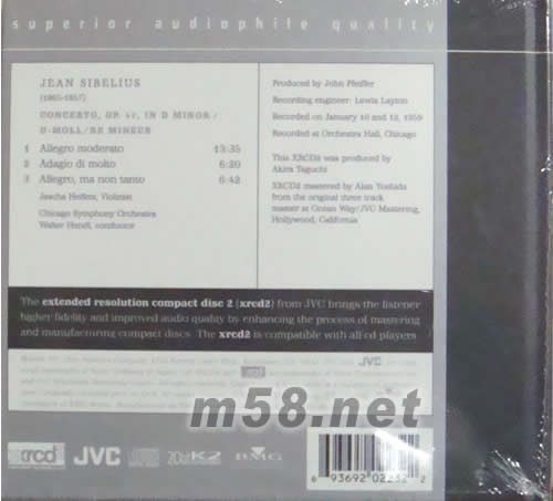 西貝柳斯小提琴協奏曲 現場VIOLIN CONCERTO XRCD專輯背面圖片