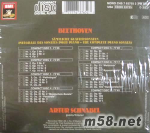 貝多芬鋼琴奏鳴曲全集 ARTUR SCHNABEL鋼琴演奏(8CD套裝)專輯背面圖片
