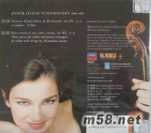 珍妮 簡森演奏柴可夫斯基小提琴TCHAIKOVSKY: VIOLIN CONCERTO專輯背面圖片