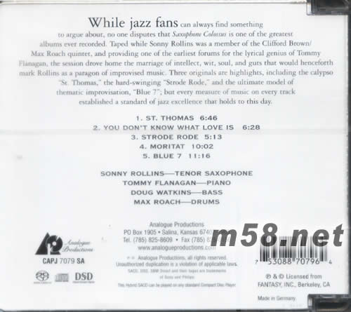 Saxophone Colossus SACD專(zhuān)輯背面圖片