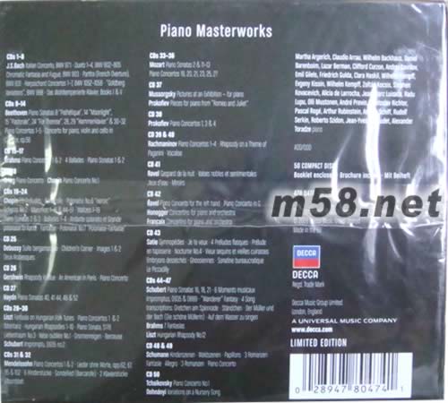 鋼琴大師作品大全Piano Masterworks The World’s Favourite Piano Classics (50CD大套裝)專輯背面圖片