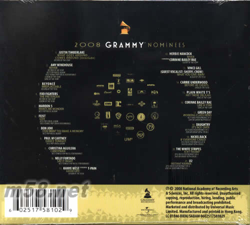 2008 GRAMMY NOMINEES專輯背面圖片