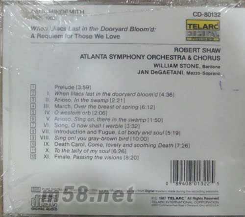 亨德密特:當紫丁香依然綻放Hindemith Requiem專輯背面圖片