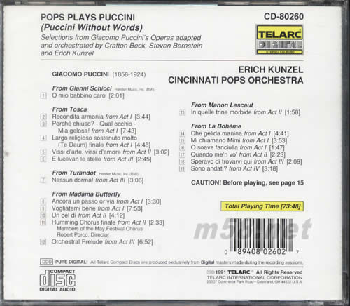 POPS PLAYS PUCCINI 大眾的普契尼專輯背面圖片