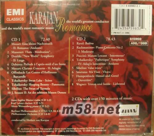 KARAJAN ROMANCE 卡拉揚(yáng)指揮 浪漫交響曲專輯背面圖片
