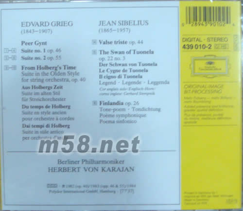 格里格:培爾·金特組曲 & 霍爾堡組曲 GRIEG PEER GYNT SUITES HOLBERG SUITE(金裝卡拉揚系列)專輯背面圖片