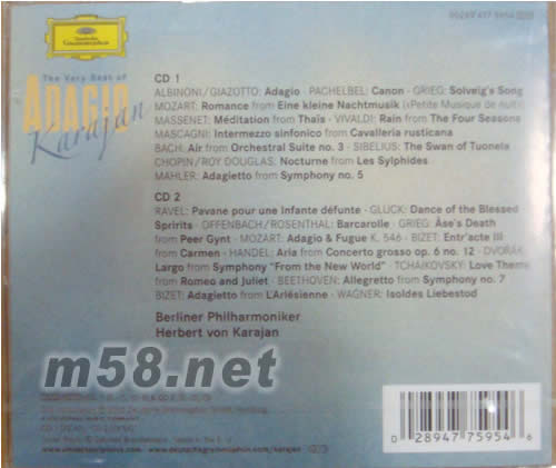 精選卡拉揚(yáng)THE VERY BEST OF ADAGIO KARAJAN 卡拉揚(yáng)柔板精選 2CD(古典愛好者必備)專輯背面圖片