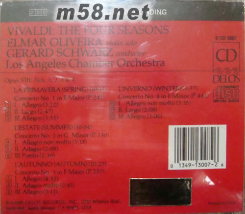 韋瓦爾第VIVALDI:四季FOUR SEASONS小提琴協(xié)奏曲專輯背面圖片