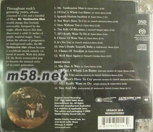 Mr. Tambourine Man GOLD SACD專輯背面圖片