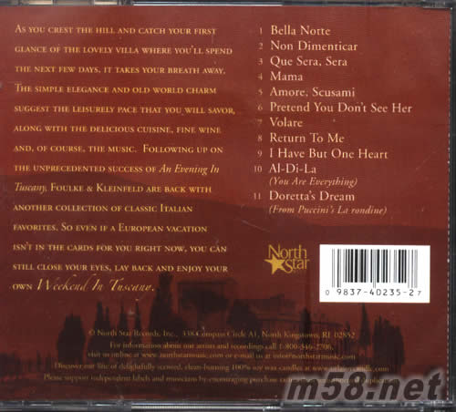 托斯卡枘的周末WEEKEND IN TUSCANY專輯背面圖片