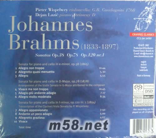 大提琴與鋼琴演奏奏SONATAS OP 38 OP78 OP120 SACD(藍色封面)專輯背面圖片