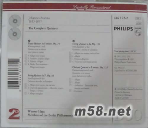 勃拉姆斯:鋼琴四重奏;敘事曲(雙碟 PHILIPS系列老版)專輯背面圖片