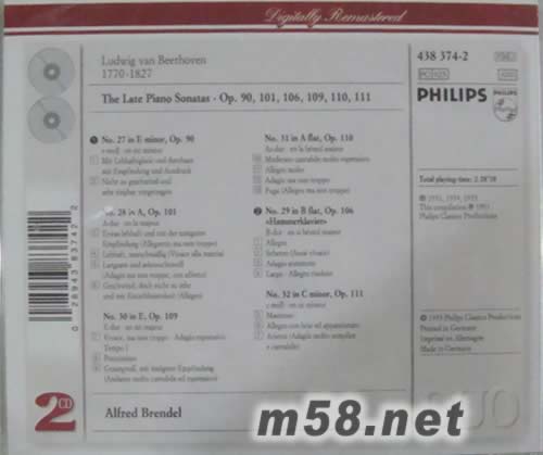 貝多芬晚期鋼琴奏鳴曲(雙碟PHILIPS系列老版)專輯背面圖片