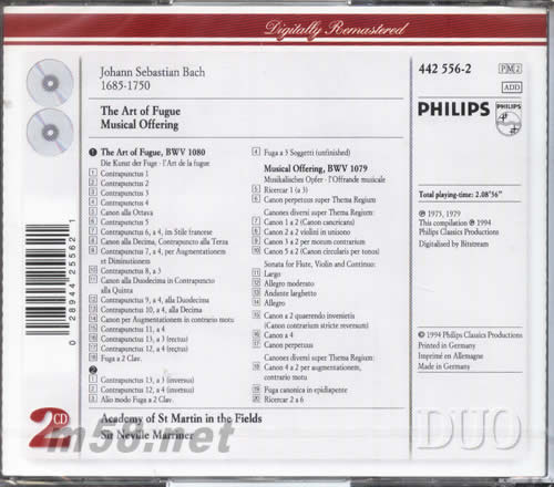 巴赫賦格的藝術;音樂的奉獻(PHILIPS系列)專輯背面圖片