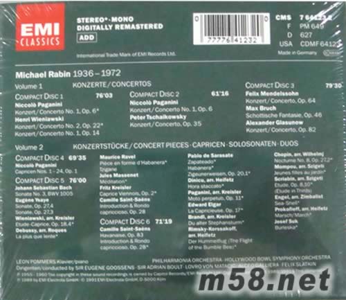 拉賓MICHAEL RABIN 1936-72(小提琴集6CD)專輯背面圖片