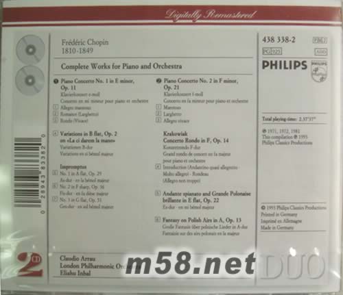 肖邦鋼琴作品集CHOPIN COMPLETE WORKS FOR PIANO AND ORCHESTRA(PHILIPS系列老版)專輯背面圖片