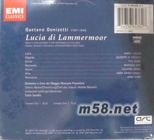 拉美摩爾的露契亞Lucia di Lammermoor(歌劇)專輯背面圖片