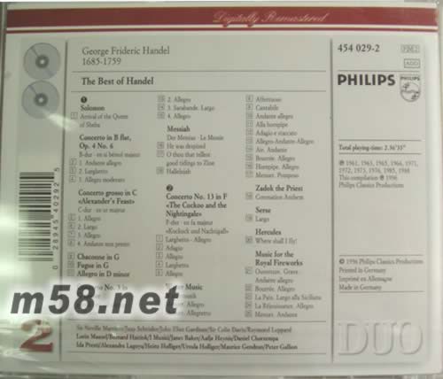 亨德?tīng)栕髌肪xTHE BEST OF HANDEL(PHILIPS系列老版)專輯背面圖片