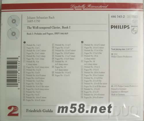 THE WELL TEMPERED CLAVIER BK 1(PHILIPS系列)專輯背面圖片