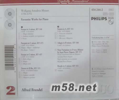 布倫德爾演奏莫扎特的著名鋼琴作品(PHILIPS系列)專輯背面圖片