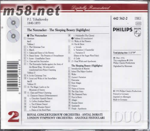 柴可夫斯基 芭蕾舞劇 胡桃夾子 TCHAIKOVSKY THE SLEEPING BEAUTY DECCA版專輯背面圖片