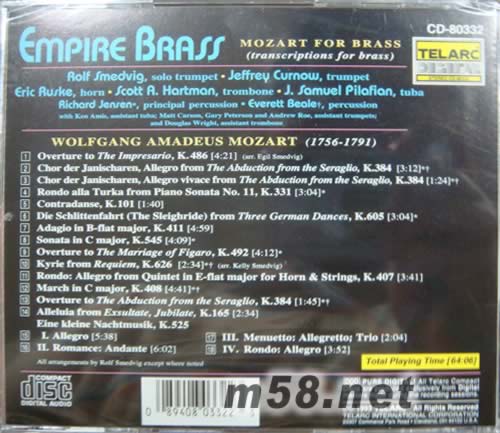 Mozart for Brass 銅管五重奏專輯背面圖片