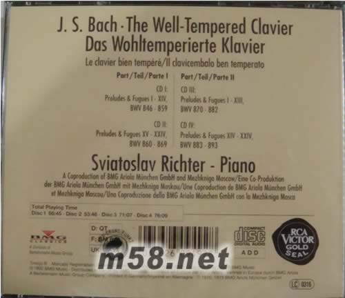 巴哈:平均律鋼琴曲全集J.S.Bach:The Well-Tempered Clavier(GOLD SEAL系列)專輯背面圖片