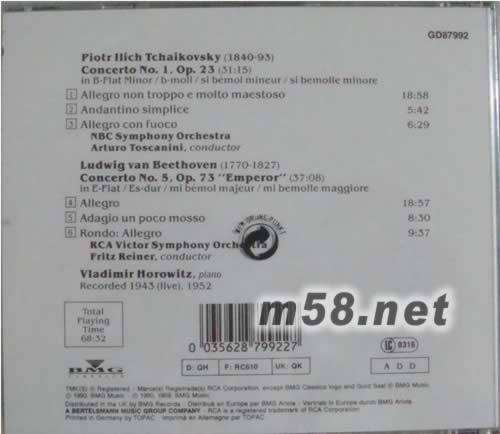 柴可夫斯基: 鋼琴協奏曲/ 貝多芬: 第5號鋼琴協奏曲(GOLD SEAL系列)專輯背面圖片