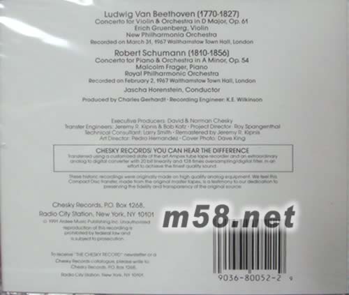 BEETHOVEN 與SCHUMANN作品專輯背面圖片