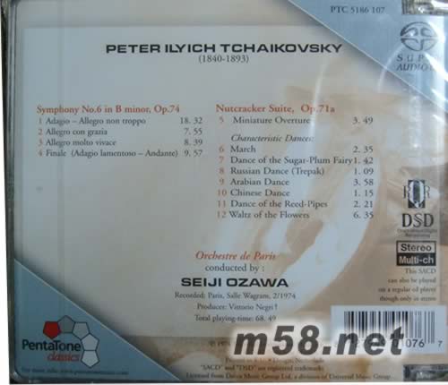 TCHAIKOVSKY Symphony No.6 in B minor, Op.74Nutcracker Suite, Op.71a SACD專輯背面圖片