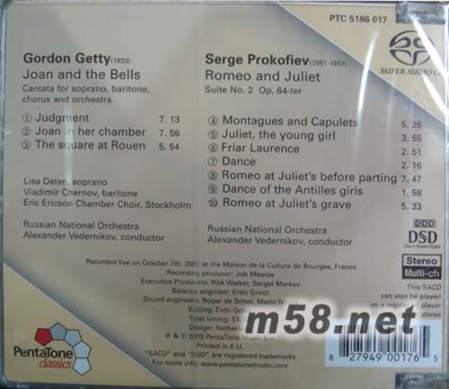 Gordon Getty Joan and the Bells SACD專輯背面圖片