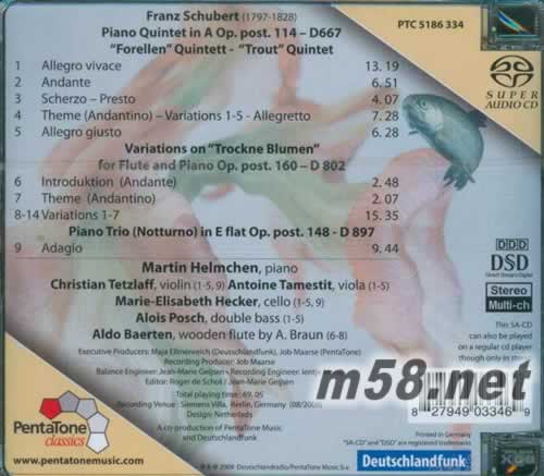 鱒魚五重奏 鋼琴三重奏 長笛與鋼琴變奏曲 SACD專輯背面圖片