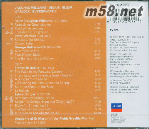 威廉姆斯 綠袖子幻想曲 2CD專輯背面圖片