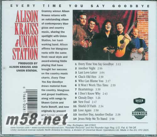 Alison Krauss and Union Station Every Time You Say Goodbye 每次你說再見專輯背面圖片