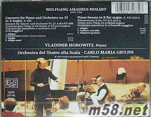 莫札特:第23號鋼琴協奏曲&鋼琴奏鳴曲Kv.333Horowitz Plays Mozart(Piano Concerto No23K488&Piano Sonata K專輯背面圖片