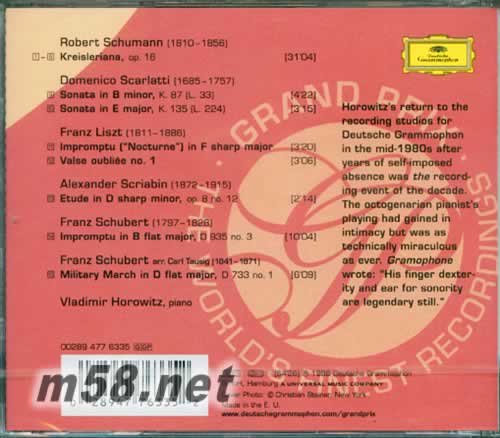 霍洛維茨 1985紐約錄音專輯背面圖片