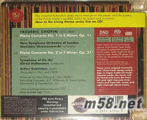 CHOPIN CONCERTOS NOS 肖邦協奏曲 1&2 魯賓斯坦 SACD特惠專輯背面圖片