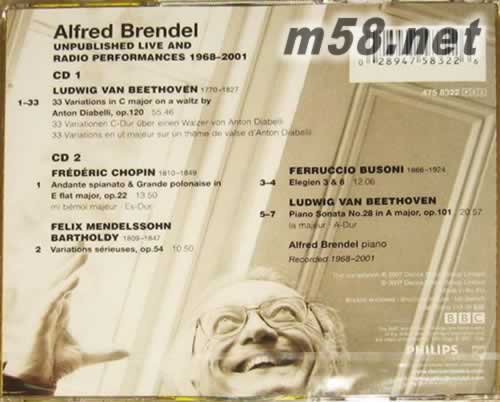 布蘭德爾獨奏音樂會(貝多芬 肖邦 門德爾松 鋼琴作品)專輯背面圖片