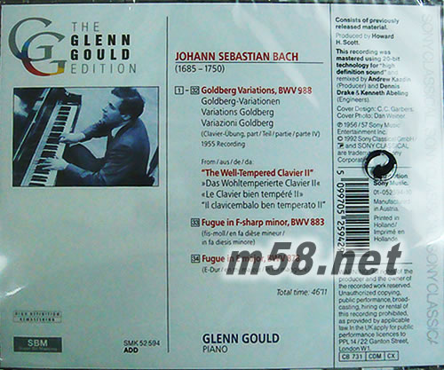 GOLDBERG VARIATIONS BWV 988 巴哈郭德堡變奏曲 一九五五年最新版專輯背面圖片